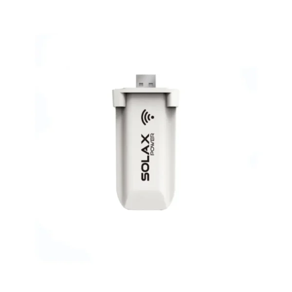 SolaX Pocket Wifi 2.0 (dongle) for monitoring via SolaX Cloud. Image of a small WiFi dongle with SolaX logo