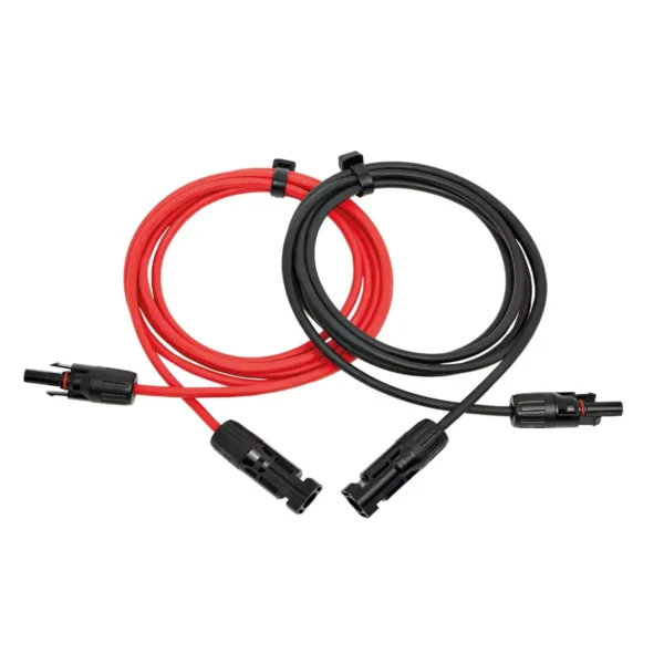 Professional 2 × 20 m solar PV cable 6 mm² with pre-assembled MC4 male and female connectors in red and black, ideal for long-distance PV connections.