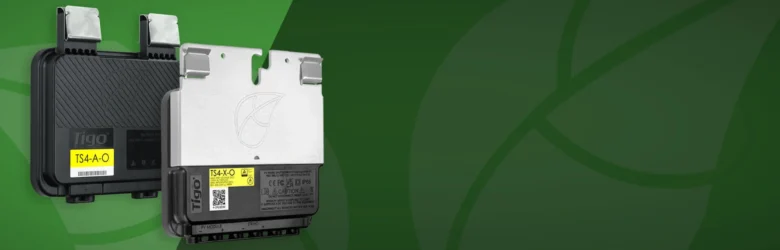 Tigo TS4-X-O and TS4-A-O solar panel optimisers for module-level performance monitoring and rapid shutdown, supplied by a European solar wholesaler for professional installers and resellers.