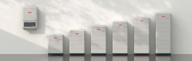 Fronius Reserva Pro solar battery system installed with Fronius Hybrid inverter banner, showcasing integrated energy storage solution for residential and commercial PV systems in Europe.