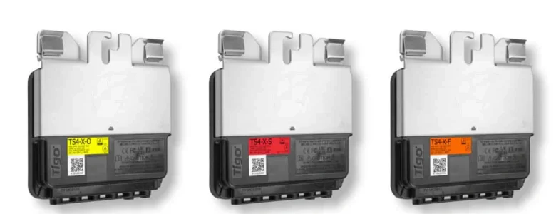 Tigo TS4 MC4 800W module-level optimizer with rapid shutdown and monitoring functions for European solar installers integrating high-power solar panels and inverters.