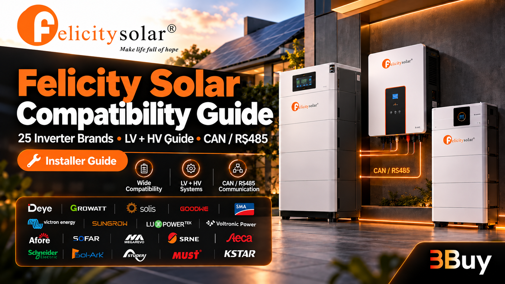 Felicity Solar battery compatibility guide for hybrid solar inverters, BMS communication and lithium energy storage systems